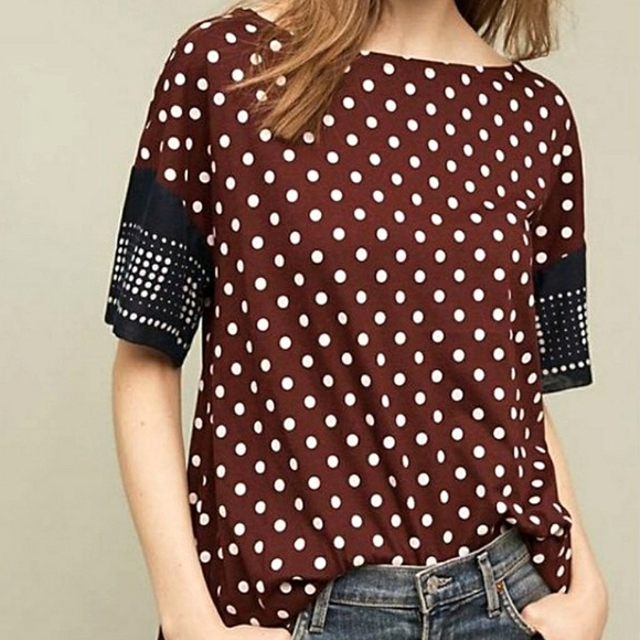 Anthropologie Lili's Closet Margot Boxy Tee in Printed Polka Dot, Size Large - Picture 1 of 11